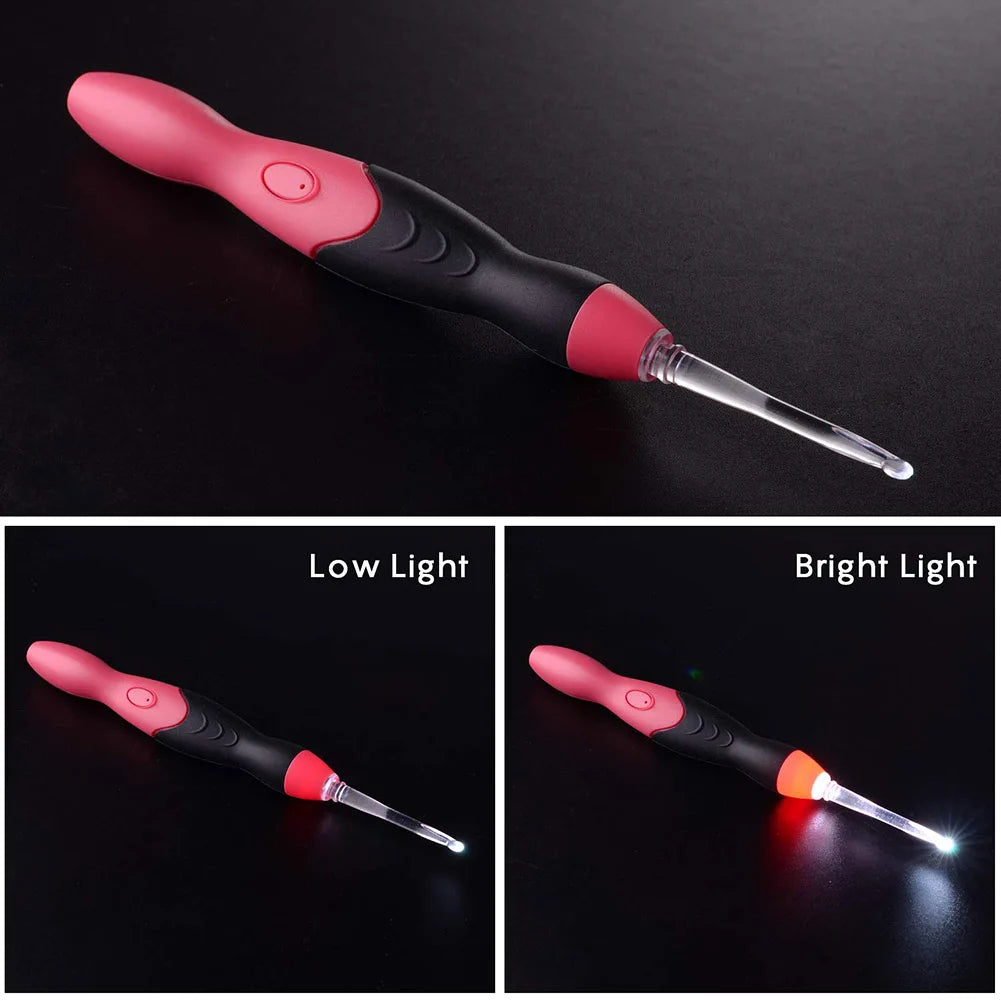 11 in 1 LED Light up Crochet Hooks Knitting Needles 2 Bright Levels USB Quick Charge Emergency Lighting Top Hook Sewing Handle