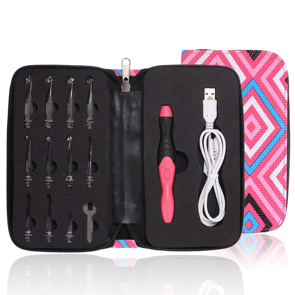 11 in 1 LED Light up Crochet Hooks Knitting Needles 2 Bright Levels USB Quick Charge Emergency Lighting Top Hook Sewing Handle