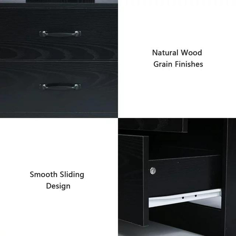HOMBCK LED Nightstand with Charging Station, Modern Black Night Stand Storage Drawers, End Side Table for Living Room
