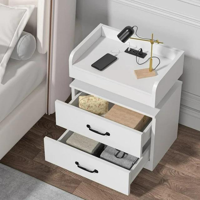 HOMBCK LED Nightstand with Charging Station, Modern Black Night Stand Storage Drawers, End Side Table for Living Room