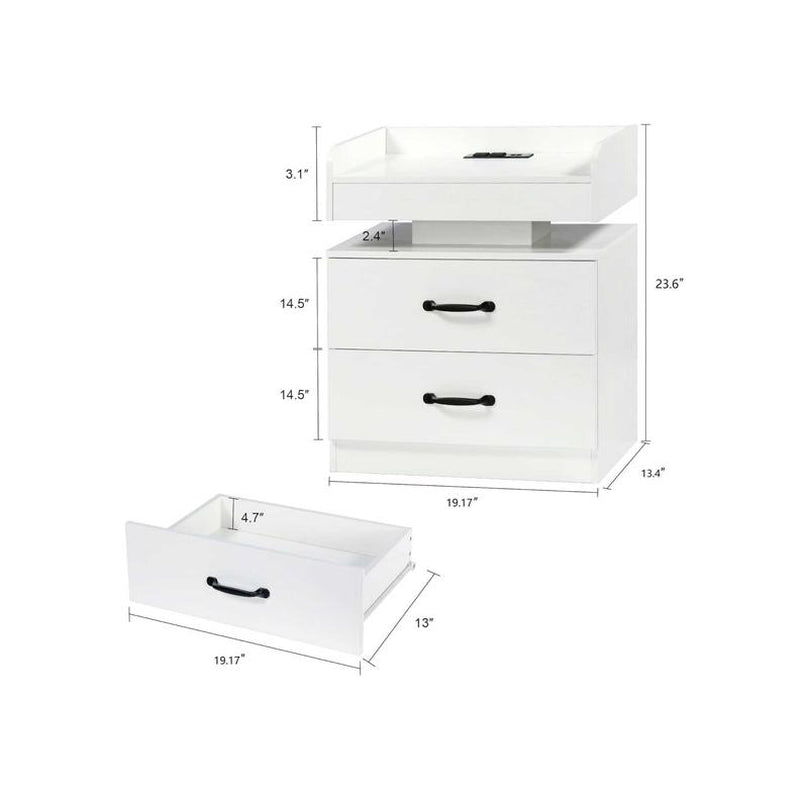 HOMBCK LED Nightstand with Charging Station, Modern Black Night Stand Storage Drawers, End Side Table for Living Room