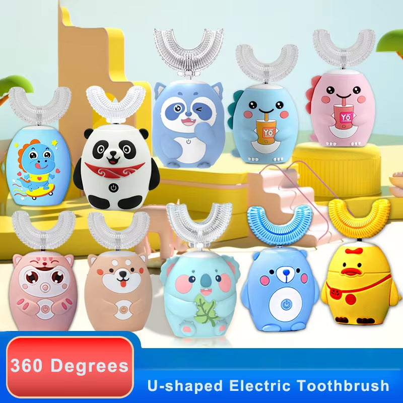 Advanced 360° Sonic Electric Toothbrush for Children - U-Shaped, Rechargeable, Featuring Smart Timer and Blue Light Disinfection