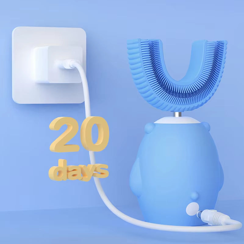 Advanced 360° Sonic Electric Toothbrush for Children - U-Shaped, Rechargeable, Featuring Smart Timer and Blue Light Disinfection