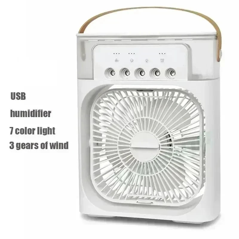 Experience Ultimate Comfort with the New Portable 3-in-1 Humidifier Fan – Mini USB Air Conditioner with LED Night Light and Water Mist Function!