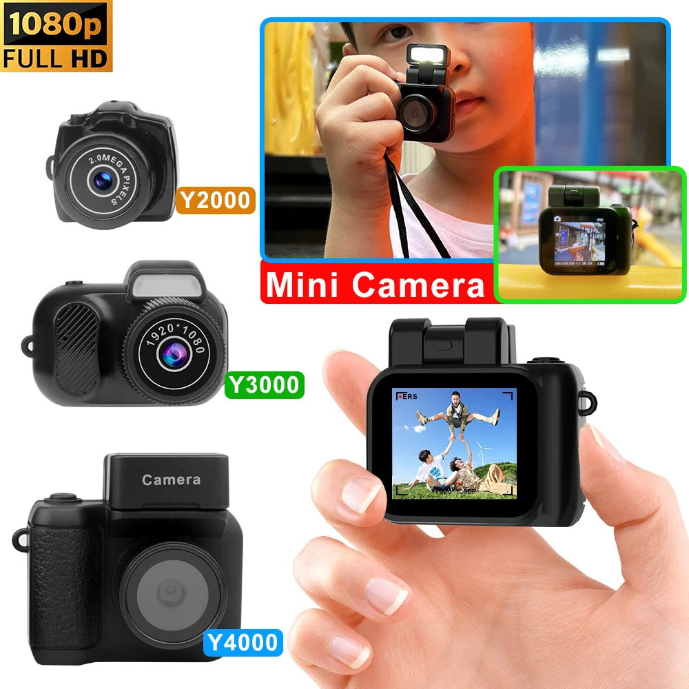 Y4000 Monoreflexes Style Mini Camera with Flash Lamp and Battery Dock Portable Video Recorder DV 1080P with LCD Screen Y3000