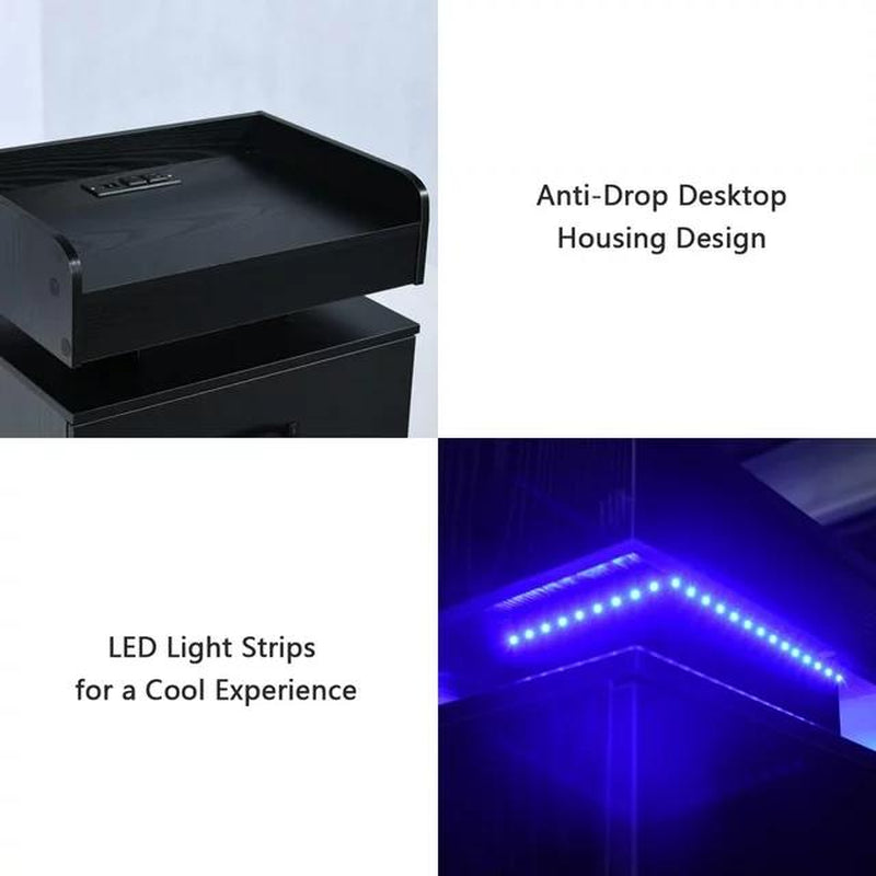 HOMBCK LED Nightstand with Charging Station, Modern Black Night Stand Storage Drawers, End Side Table for Living Room