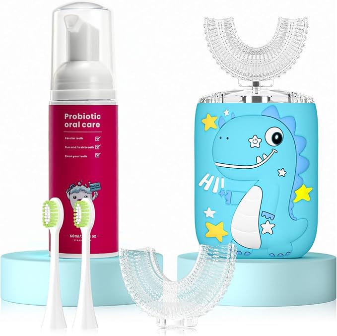Advanced 360° Sonic Electric Toothbrush for Children - U-Shaped, Rechargeable, Featuring Smart Timer and Blue Light Disinfection