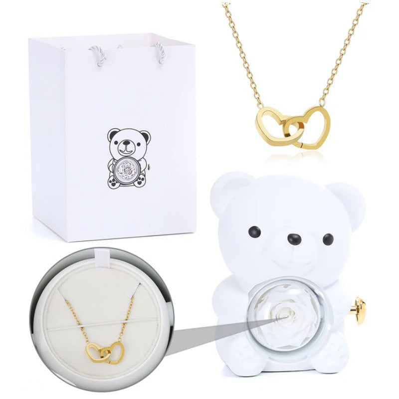 Eternal Rose Bear W/ Engraved Necklace