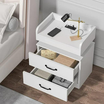 HOMBCK LED Nightstand with Charging Station, Modern Black Night Stand Storage Drawers, End Side Table for Living Room