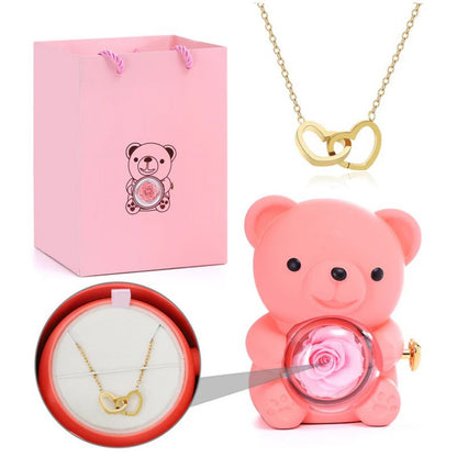 Eternal Rose Bear W/ Engraved Necklace