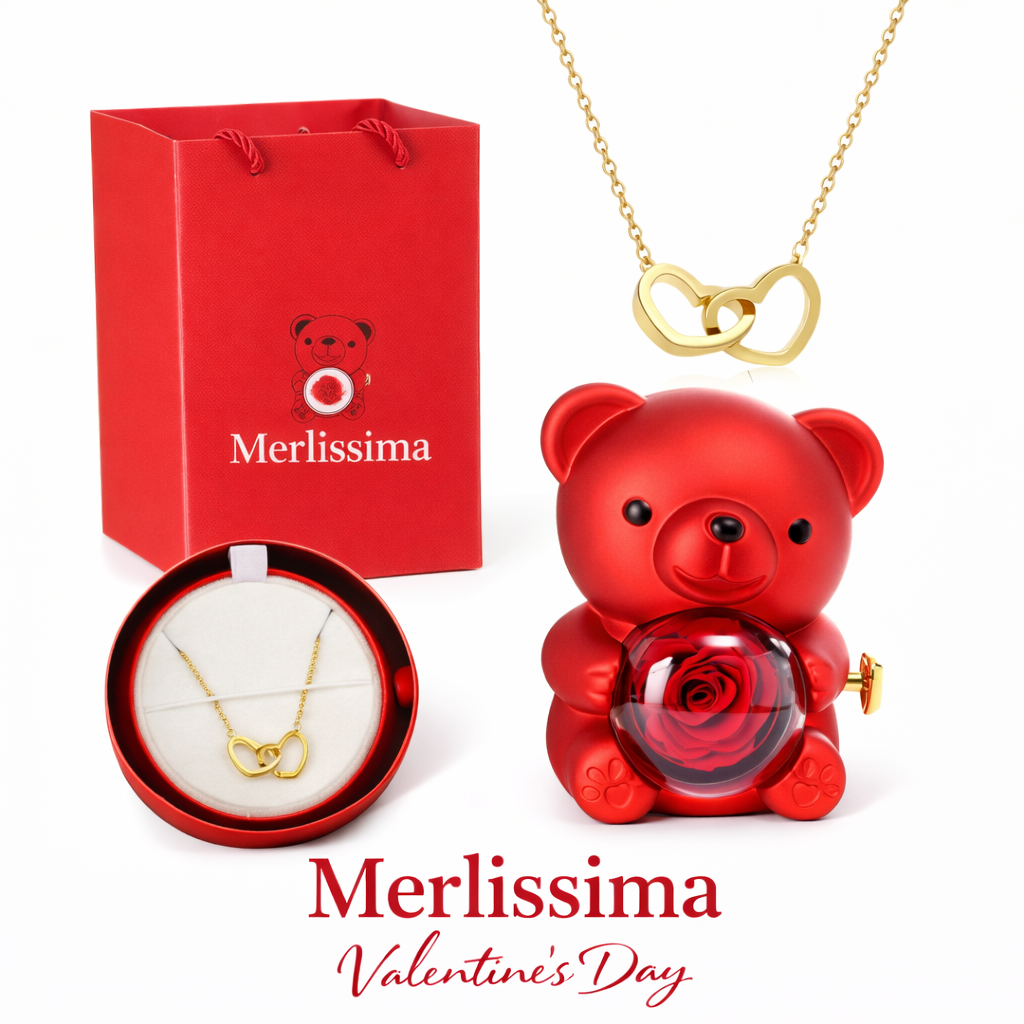 Eternal Rose Bear W/ Engraved Necklace