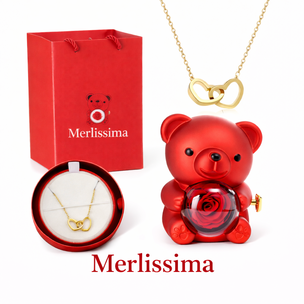 Eternal Rose Bear W/ Engraved Necklace