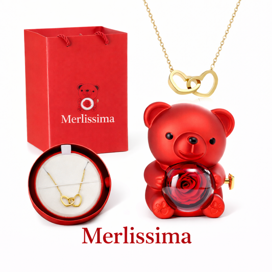 Eternal Rose Bear W/ Engraved Necklace