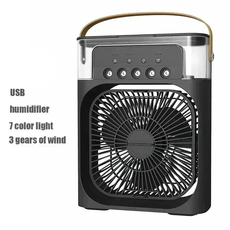 Experience Ultimate Comfort with the New Portable 3-in-1 Humidifier Fan – Mini USB Air Conditioner with LED Night Light and Water Mist Function!