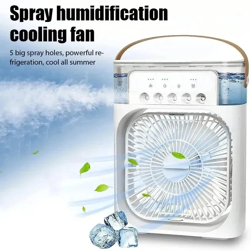 Experience Ultimate Comfort with the New Portable 3-in-1 Humidifier Fan – Mini USB Air Conditioner with LED Night Light and Water Mist Function!