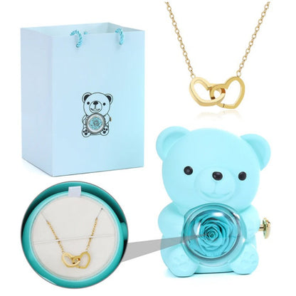 Eternal Rose Bear W/ Engraved Necklace