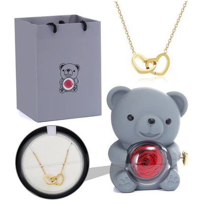 Eternal Rose Bear W/ Engraved Necklace