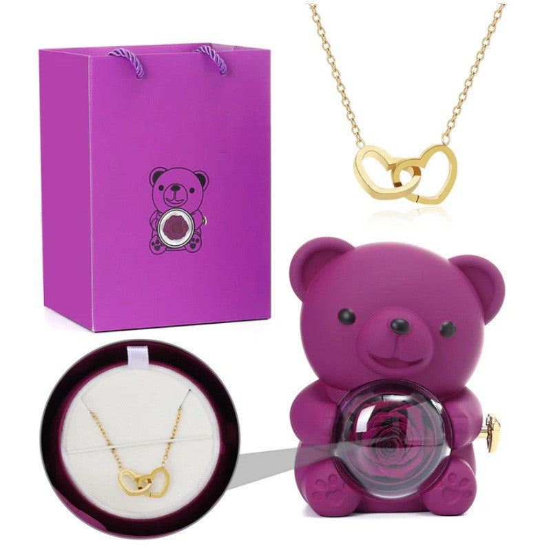 Eternal Rose Bear W/ Engraved Necklace
